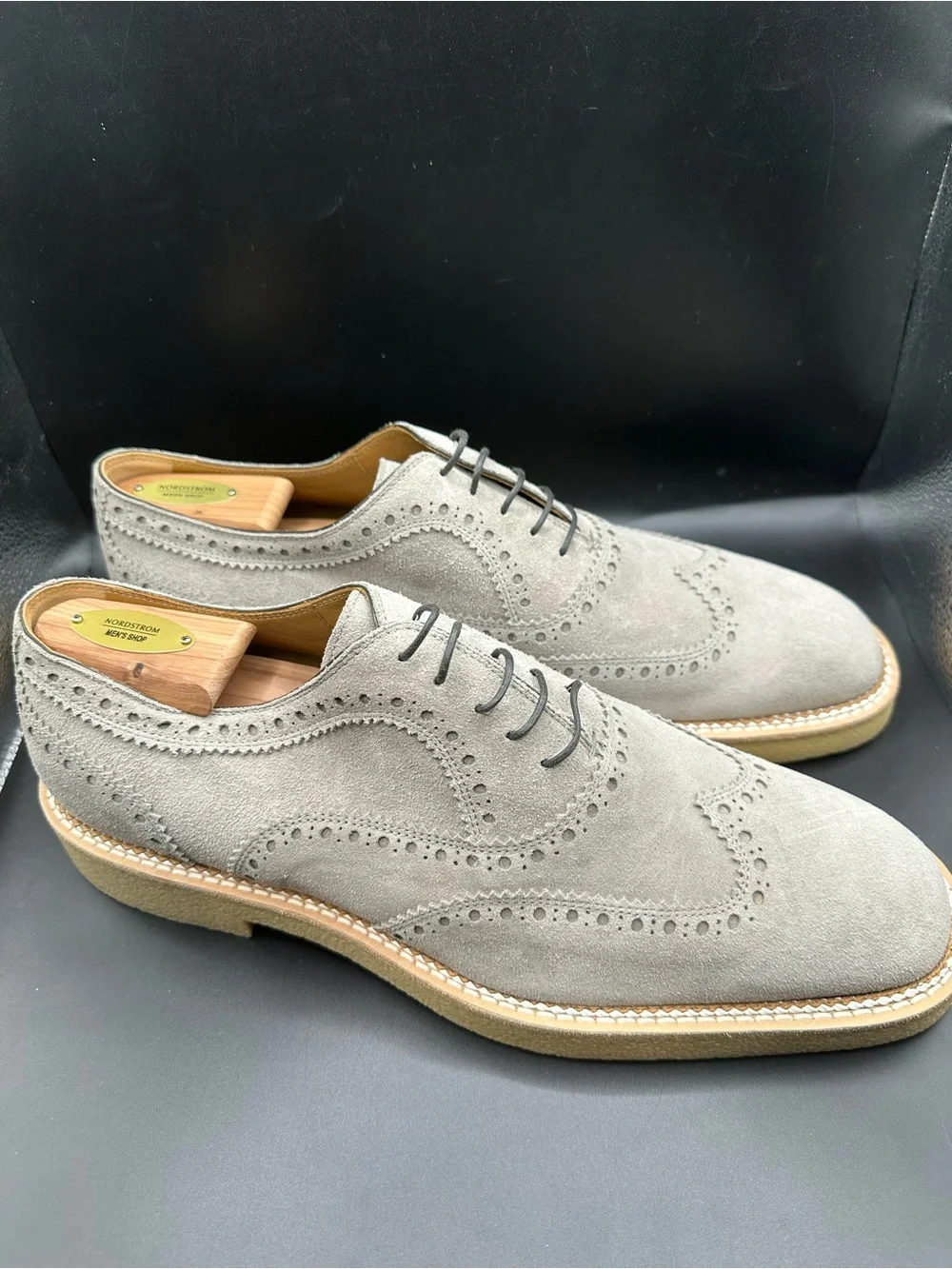Christian Louboutin Gray Brogued Suede Wingtip Brogues EU45